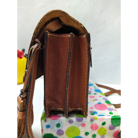 Patricia Nash Brown Suede Leather Pushlock Flap Closure Crossbody Bag - Picture 4 of 16